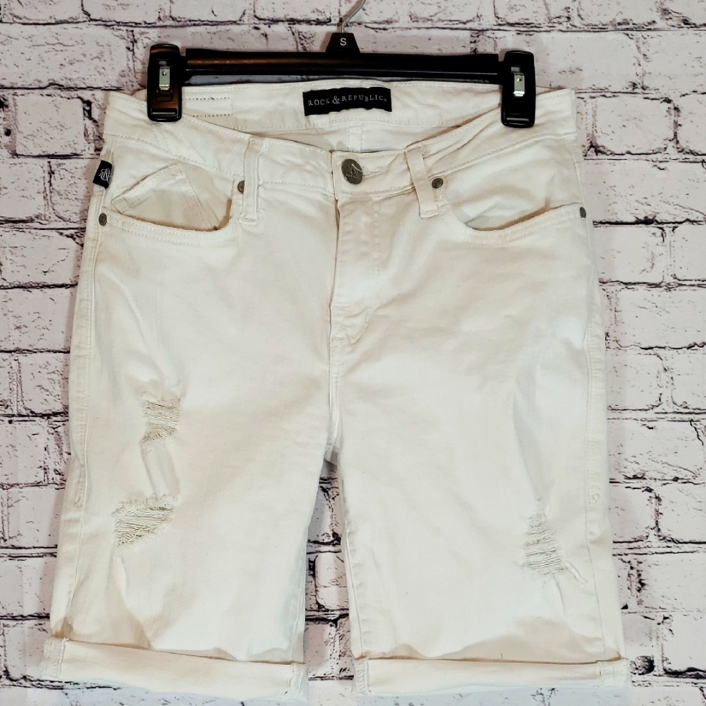 Rock & Republic 'Kristy' White Distressed Denim Jean Shorts Size 8